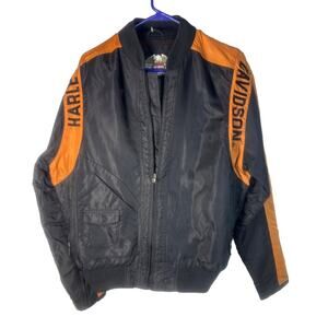 Harley Davidson Bar Shield Motorcycle Orange Black Jacket 97068-00V Size Small